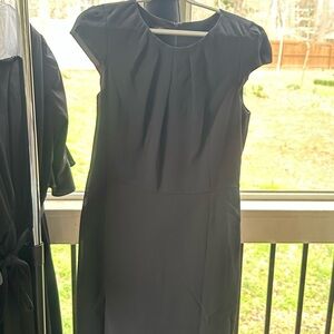 Talbots Black Cap-Sleeve Midi Sheath Dress